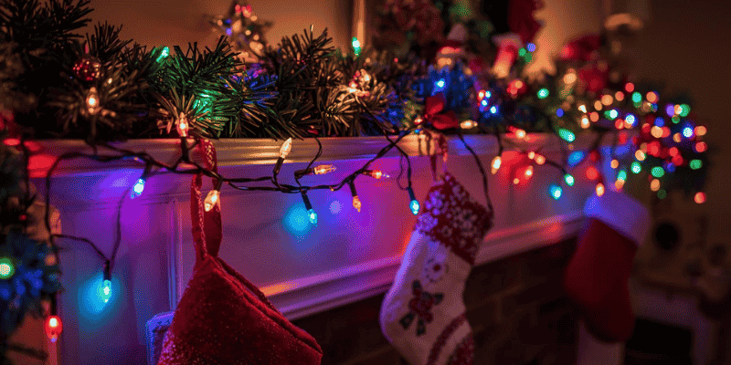 color changing christmas light mantel