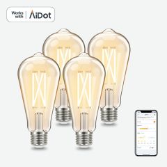 Smart WiFi Edison Bulbs With Remote Control - 2700K-6500K Tunable, 4 Pack