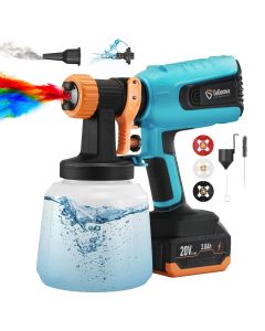 GoGonova 1400ml Brushless Cordless HVLP Power Paint Sprayer with Cleaning & Blowing - 3.0Ah Battery, 3 Nozzles