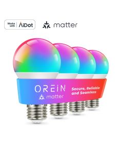 OREiN Smart WiFi LED Light Blulbs with Matter E26 - Color Changing, 4 Pack