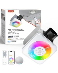 OREiN Matter Smart Bathroom Exhaust Fan with Light, 110/160 CFM 0.8/1.0 Sones Bathroom Fan with Bluetooth Speaker, Exhaust Fans with Humidity Sensor & Remote, APP Control, 1500lm 2700k-6500k Dimming