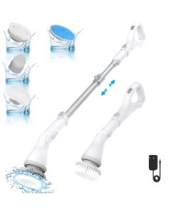 Syvio Cordless Cleaning Brush 2X Stronger Power Motor with 4 Replaceable Brush Heads - Electric Spin Scrubber, Extendable Arm