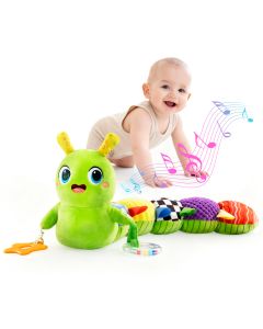 Syvio Musical Caterpillar Baby Toy- 10 Song Soft Stuffed Animal with Crinkle Rattles, Tummy Time Sensory Toy for Newborn Boys & Girls 0-12M, Green