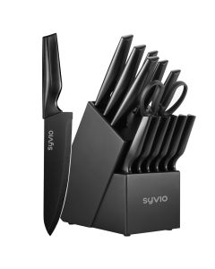 Syvio Knife Sets for Kitchen with Block - 14 Piece, with Built-in Sharpener