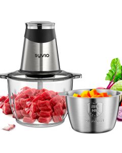 Syvio Food Processors with 2 Bowls - Meat Grinder 4 Bi-Level Blades, 2 Speed