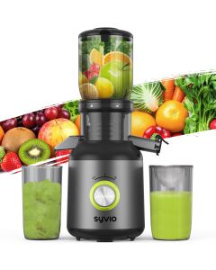 Syvio Cold Press Juicer, Juicer Machine with 4.3" Feed Chute, Slow Masticating Juicer for Fruits and Vegetables, Juice Maker with High Juice Yield, BPA-Free, Easy to Clean, Black