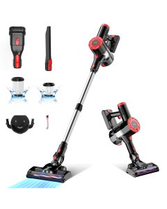 Syvio Cordless Vacuum Cleaner Rechargeable with 2200mAh Detachable Battery - Double HEPA Filters, 2 Modes