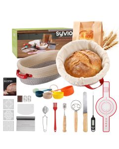 Syvio Bread Proofing Basket Set, 9" Round & 11" Oval Sourdough Proofing Basket with Liners & Covers, Bread Lame, Dough Whisk for Kitchen, Sourdough Starter Kit