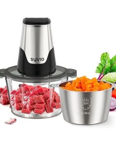 Syvio Food Processor 8 cup,2L 600W Electric Food Choppers with 4 Bi-Level Blades,for Baby Food,Meat,Vegetables