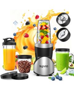 Syvio Smoothie Blender for Shakes and Smoothies, 4 Portal Cups, 15 Pieces Kitchen Personal Blender and Grinder Combo, BPA-Free Juice Blender Set