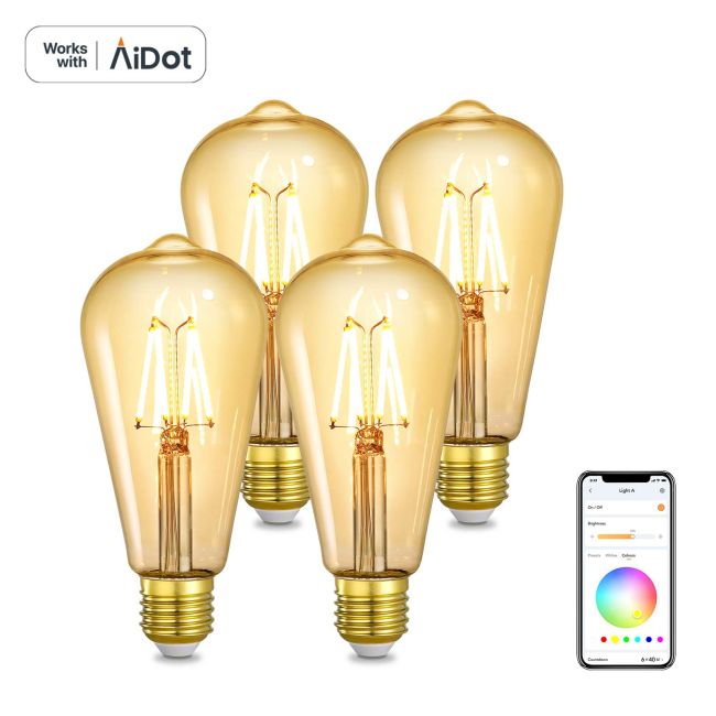 OREiN Smart WiFi LED Edison Vintage Light Bulbs with E26 Base - Warm 4 Pack